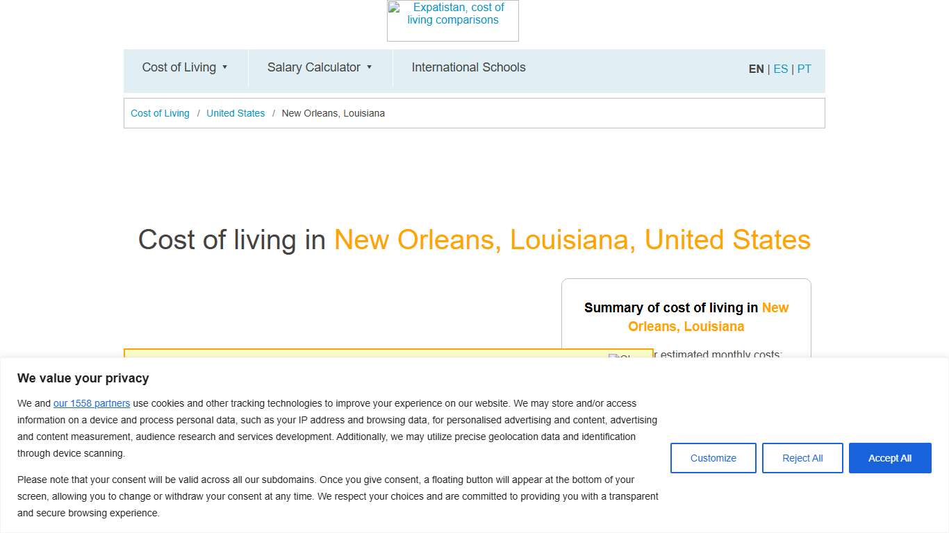 Cost of Living in New Orleans, Louisiana. Updated Prices Jan 2026.